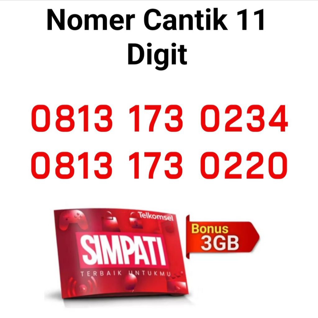 11 Digit Nomor Cantik Telkomsel bonus 3GB  Kartu Perdana Telkomsel 4G 5G