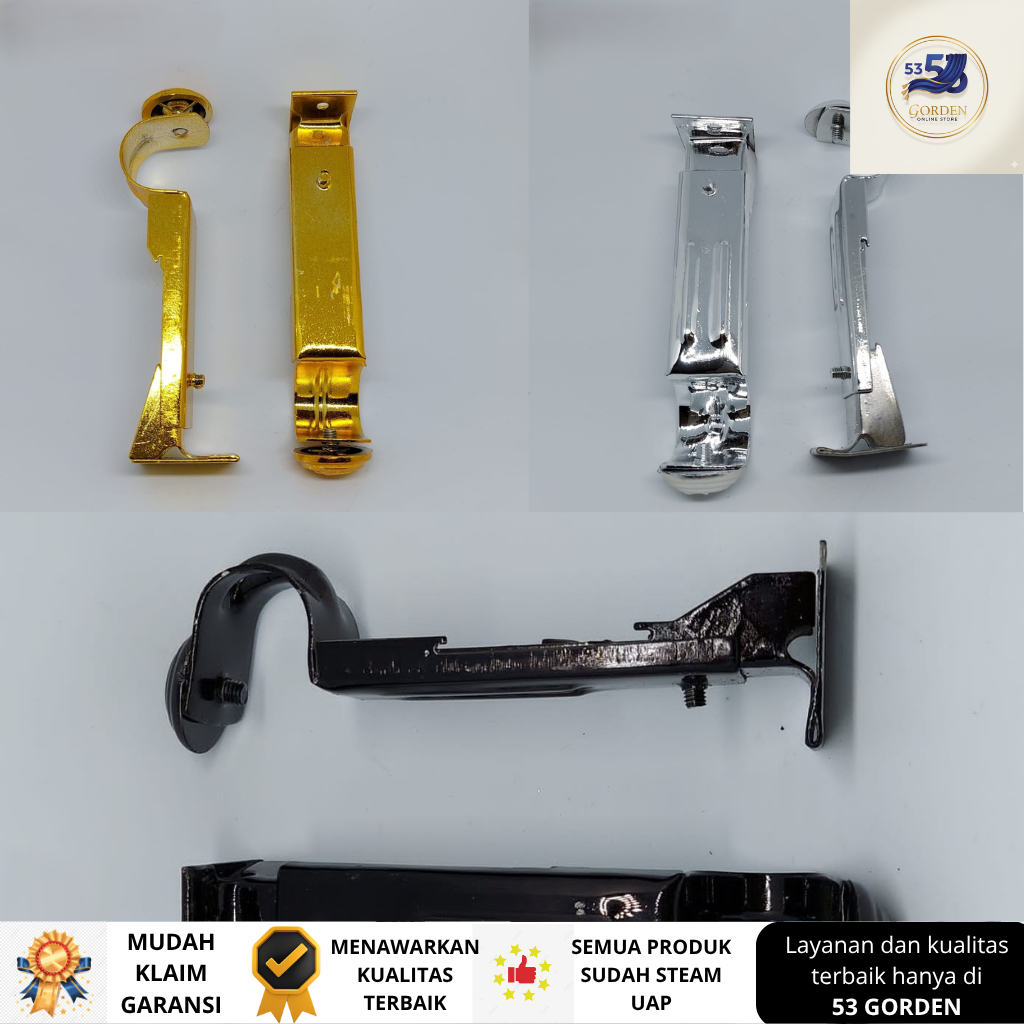 Bracket Besi Rel Bulat Gorden Minimalis Berkualitas kaki penyangga batang gorden