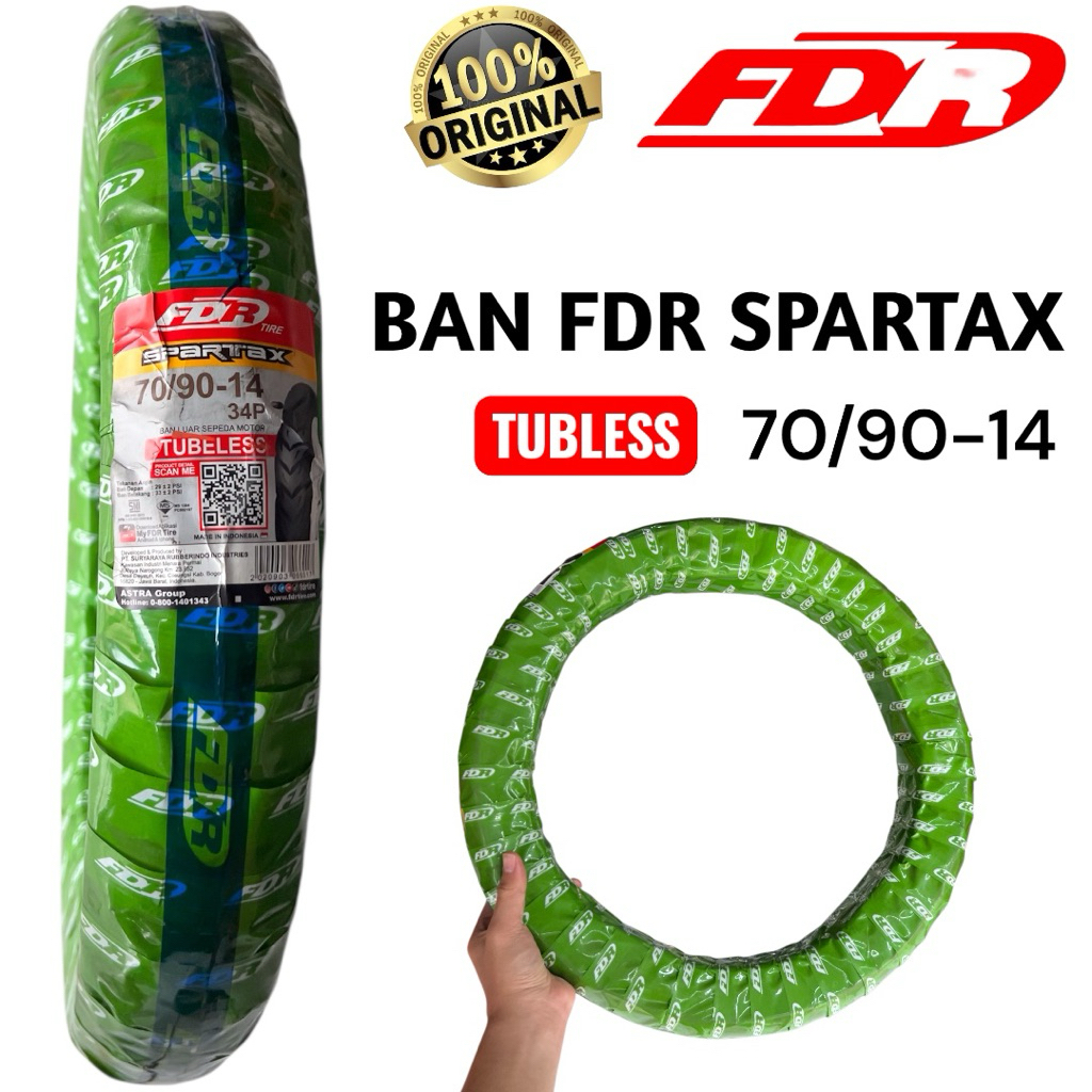 BAN LUAR FDR SPARTAX DEPAN 70/90-14 BAN MOTOR TUBELESS UNTUK MOTOR MATIC