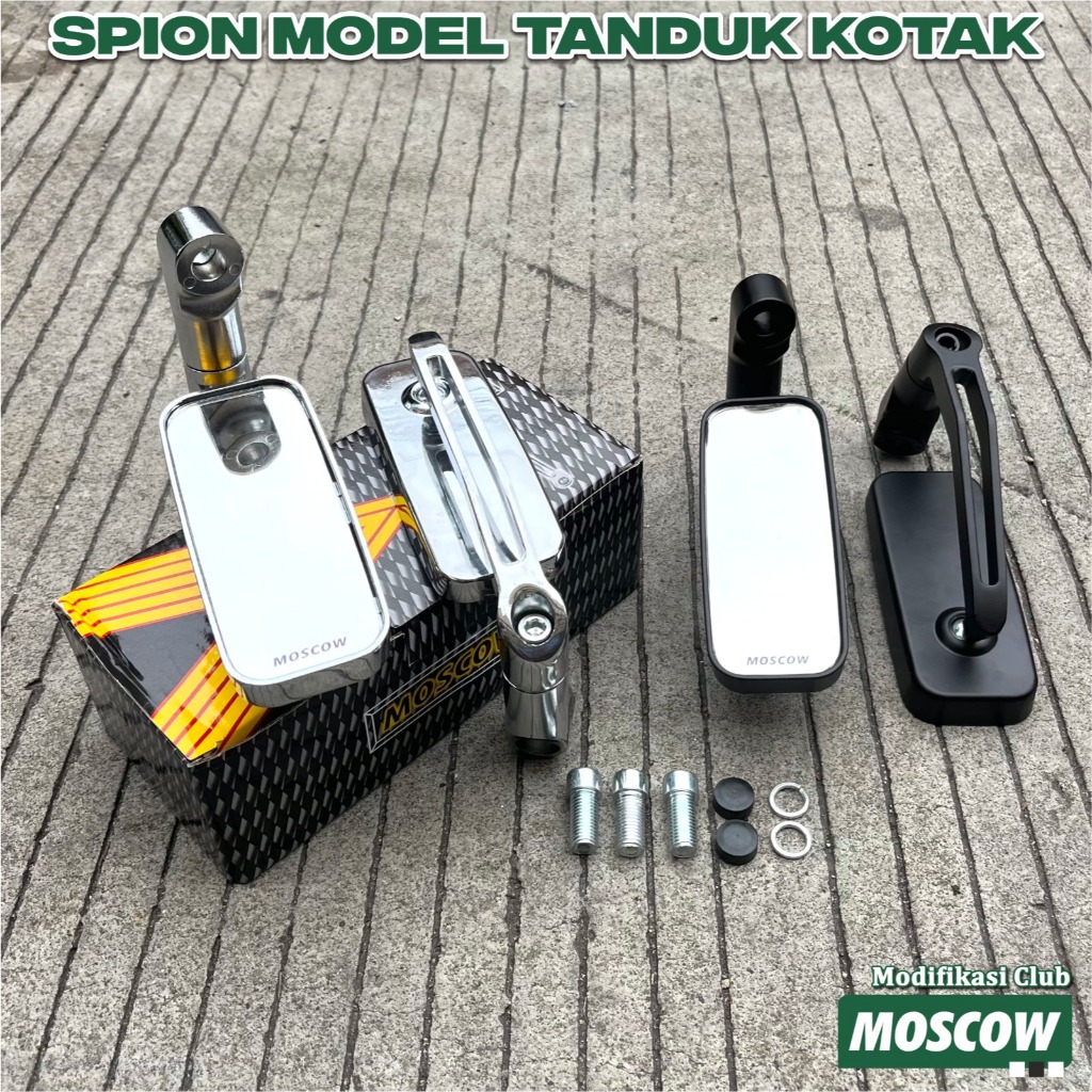 SPION MOSCOW H2469C MODEL TANDUK KACA BENING DATAR FULL BLACK / CHROME SPION MINI KOTAK VARIASI MOTO