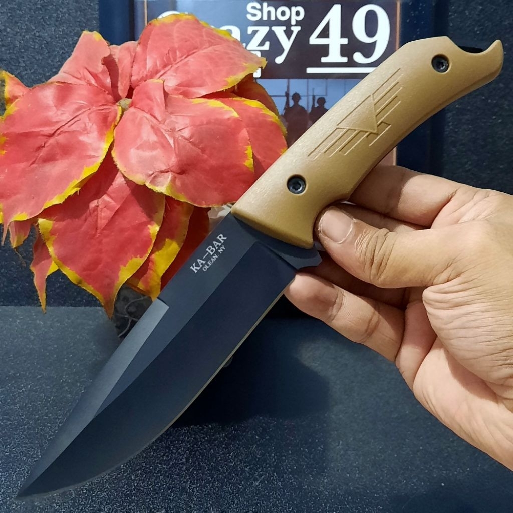 Pisau Survival Outdoor KA-BAR Baja Solid Steel Ergonomis Include Sarung