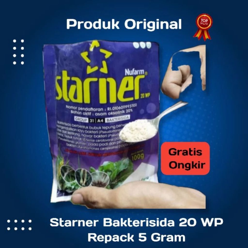 Starner bakterisida 20 wp repack 5 gram, starner NuFarm obat layu