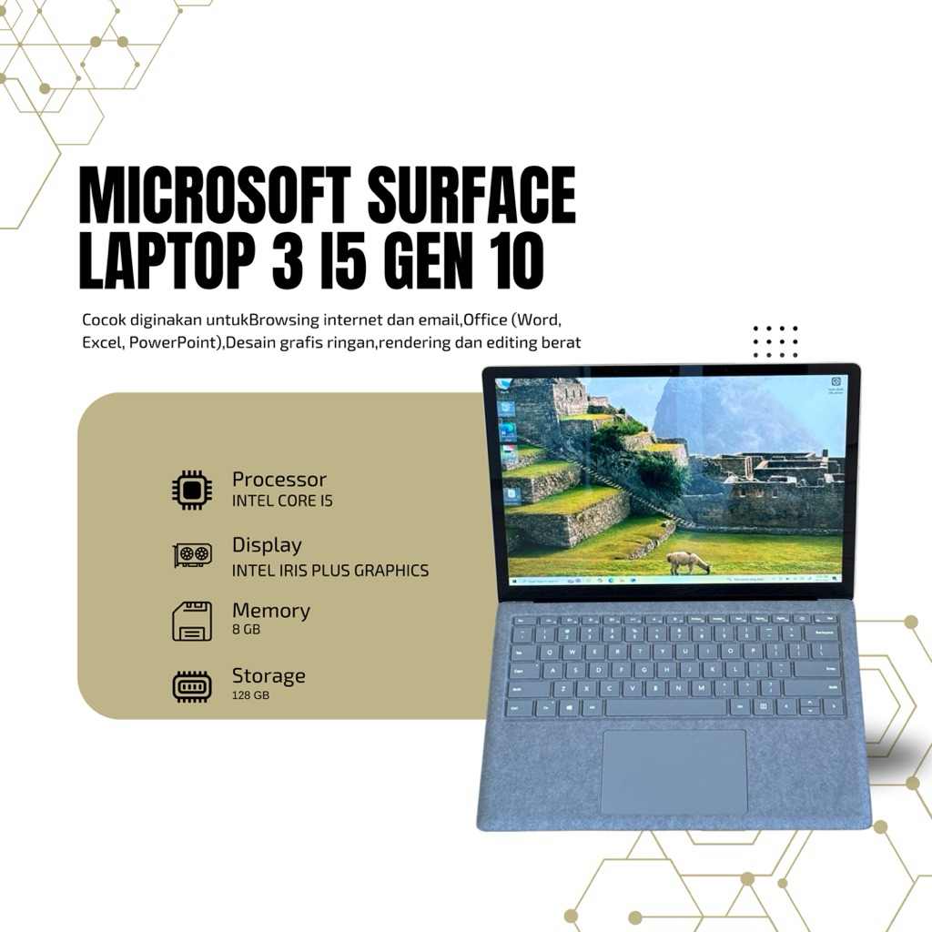Surface laptop 3 Intel core i5 Gen 10 Memori 8 gb ssd 128gb