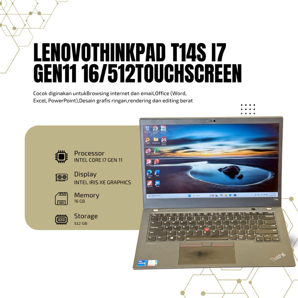 Lenovo Thinkpad T14s i7 Gen 11 Memori 16 Gb ssd 512 gb