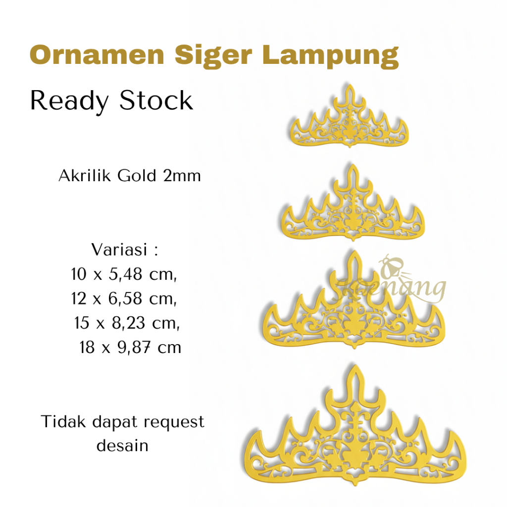 Siger Lampung Ornamen Mahar Akrilik Mirror Gold Ukuran 10 cm 12 cm 15 cm 18 cm