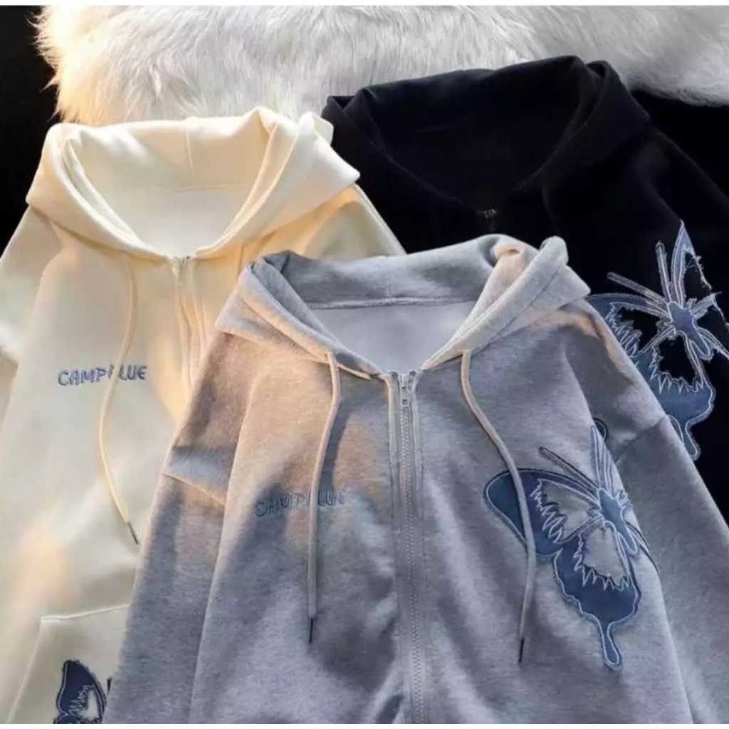 HOODIE ZIPPER CAMPBLUE OVERSIZE WANITA | JACKET ZIPPER HOODIE KOREAN STYLE KEKINIAN