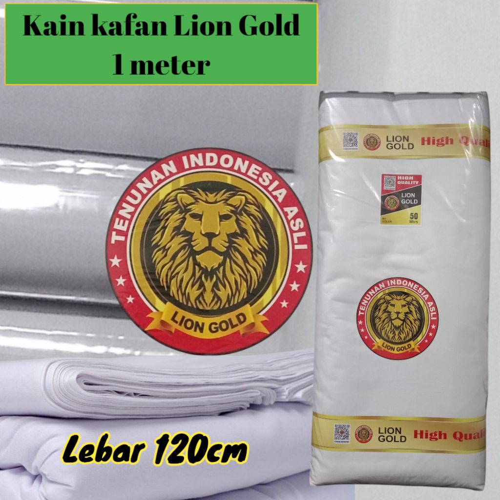 (TEBAL) 1 meter Kain Kafan Lion Gold lebar 120cm - Kain kafan meteran - Kain kafan eceran - kain mor