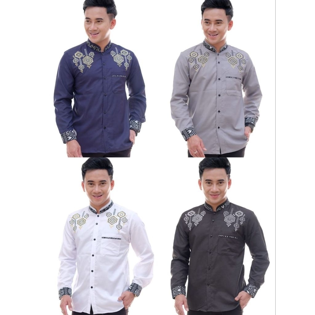 BAJU KOKO PRIA MOTIF BORDIR BATIK KEMEJA KOKO PUTIH