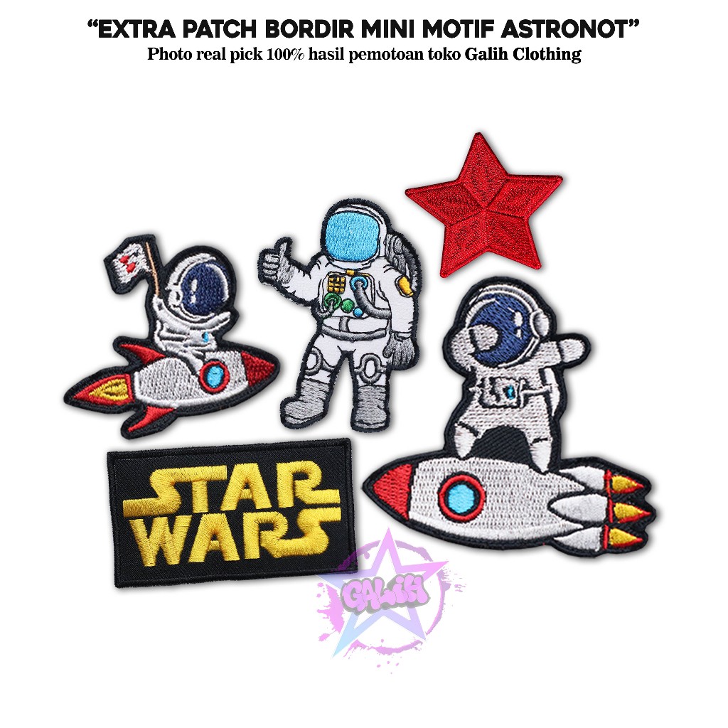 PATCH BORDIR  EMBLEM STARSWARS NASA ASTRONOT ASESORIS TEMPELAN JAKET JEANS TOPI HOODIE SEPATU