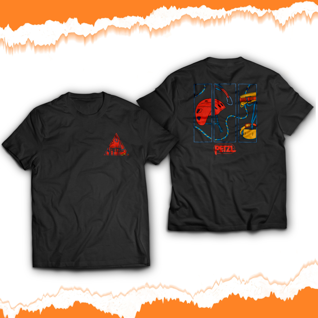 Kaos Baju Petzl Climbing Gear Unisex pria dan wanita Cotton Combed pendaki gunung 17 Corvus