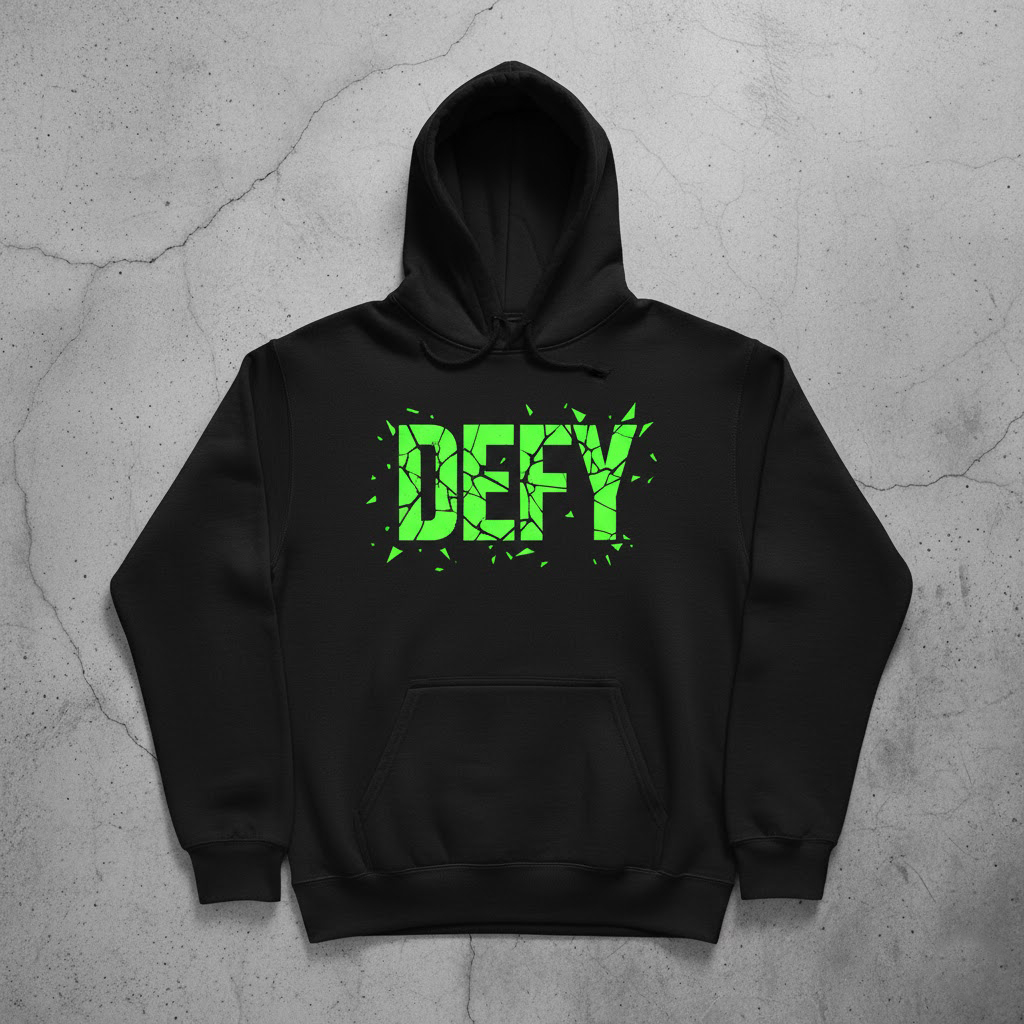 Hoodie DEFY Neon Green Broken Glass Style | Jumper Pria Wanita Kekinian Distro
