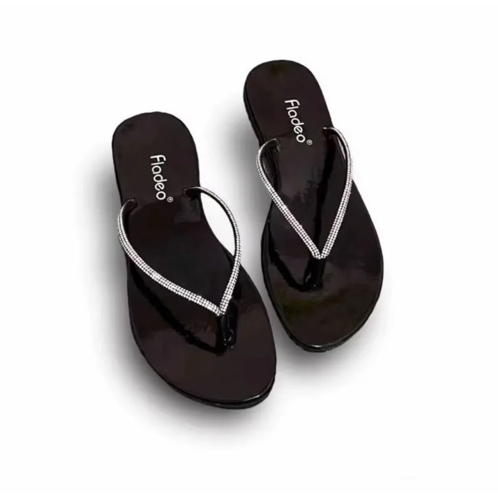 Sandal Jepit Wanita Fladeo Permata Blink Anti Licin Tali Kaki Silver 1cm (Ukuran 37-40) Sendal Karet