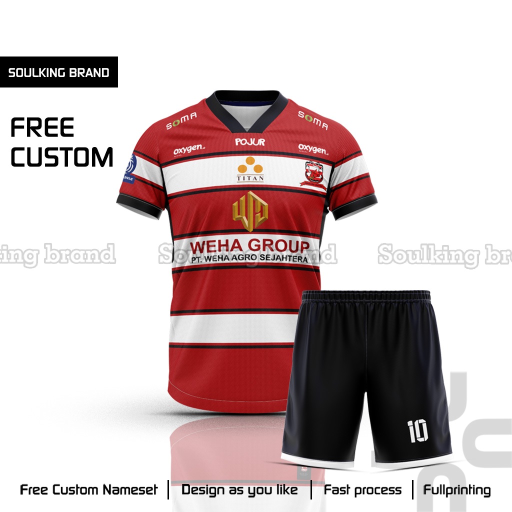 Baju Jersey Bola Madura United 2025 / 2026 Home Away Third Liga 1 Indonesia Free Custom Nama Merah P