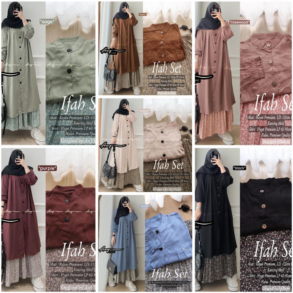 IFAH QIRAN EKHA TEANA SETELAN WANITA KINAN ANYA SET BY ANY ANNORA // BAJU ATASAN TUNIK KEMEJA POLOS 