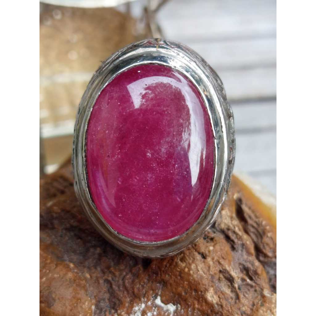 Natural Ruby Jumbo Kristal Ring Koin HM Ukir Lambang TRI BRATA