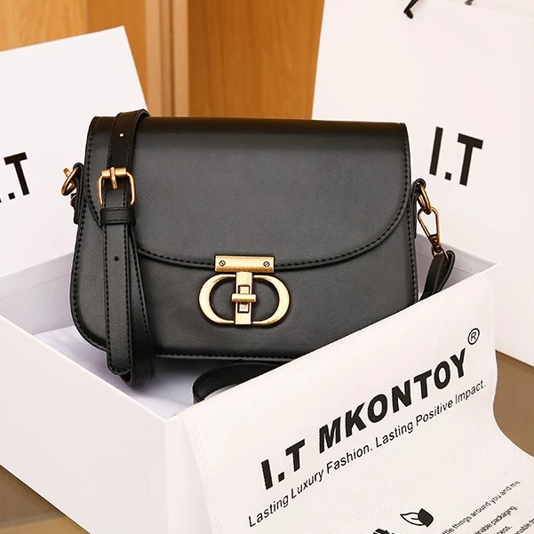 BJ43761 - BLACK/COFFEE - TAS SLEMPANG KULIT SINTETIS PU LEATHER SLING BAG TAS WANITA FASHION IMPORT 