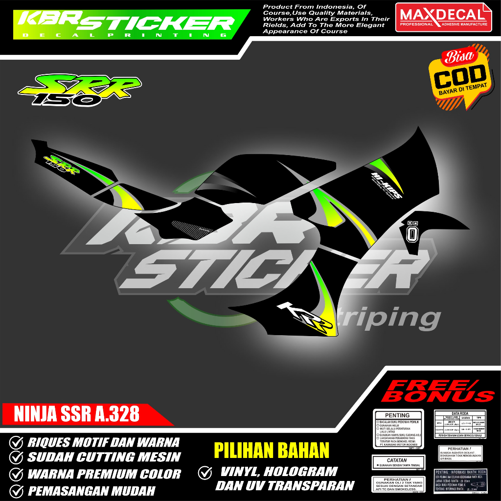 (COD)STICKER  STRIPING MOTOR ORIGINAL NINJA SSR  DESAIN RACING HOLOGRAM DAN TRANSPARAN