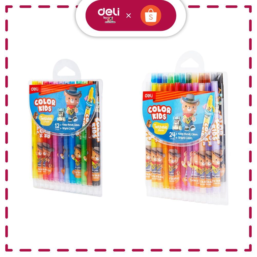 Deli EC223 Leastwise Crayon / Twistable Crayon 12 & 24 Warna – No Raut, Mudah & Bersih