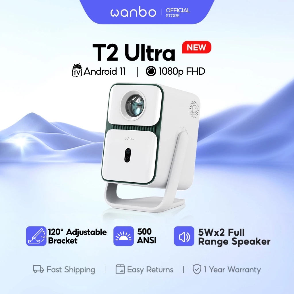 Wanbo T2R Max Proyektor Pintar 350 ANSI Lumens 1080P Android 9.0 Putih