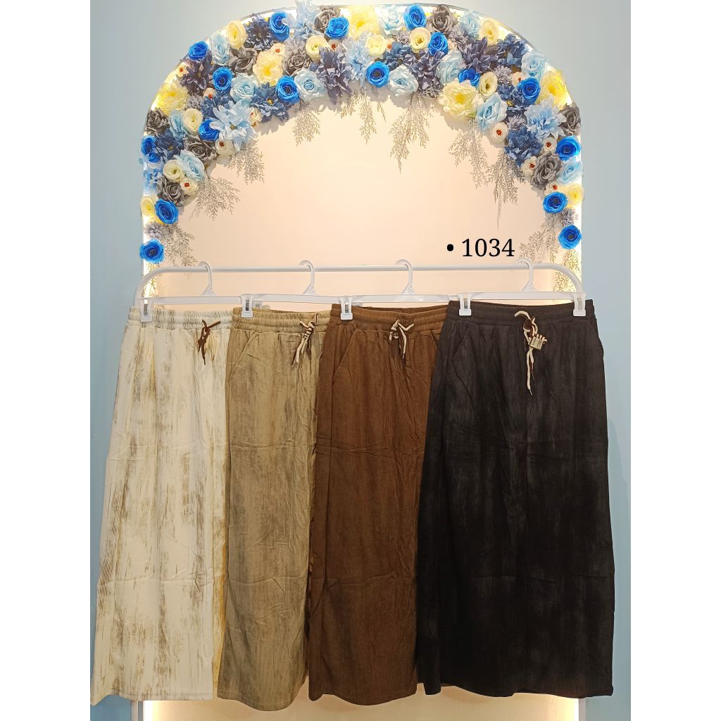 Rok Corduroy Wanita Pinggang Karet & Tali | Rok Panjang 2 Saku Motif Smoke Unik | Rok Kekinian Modis