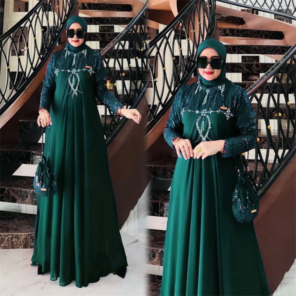 DISKON DRESS KEBAYA KONDANGAN // Yumna Dress Gamis Brokat Mewah Burgundy Premium Emerald Green