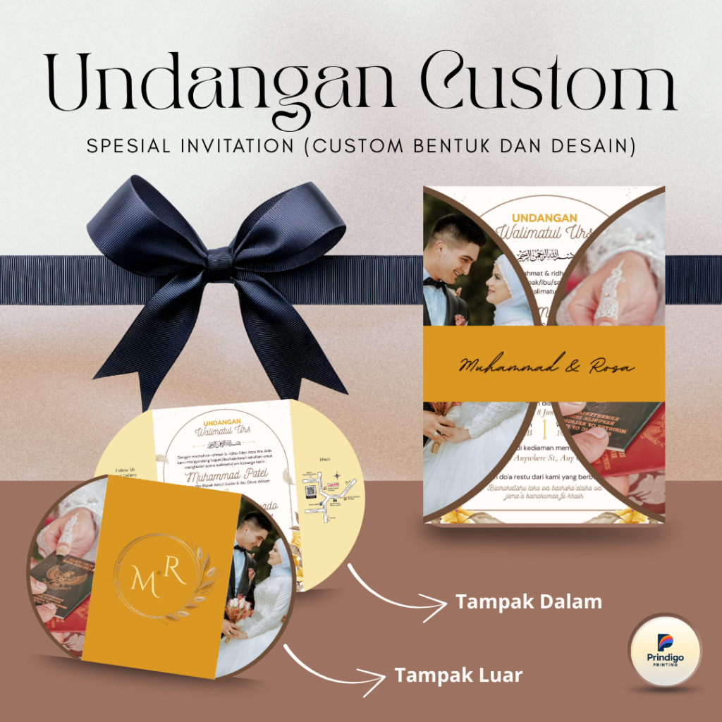 PRINDIGO - FREE JASA DESAIN sampai Akad, Undangan Bentuk dan desain CUSTOM A4 BC Paper 160 gsm
