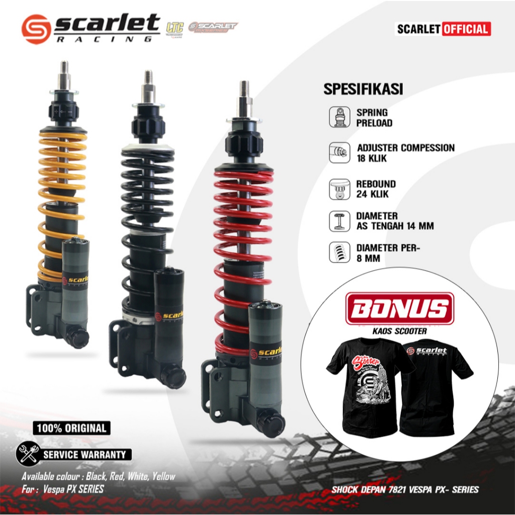 Scarlet Racing - Shock Absorber Shockbreaker Tabung Double Adjuster Skok Depan Vespa Classic Klasik 