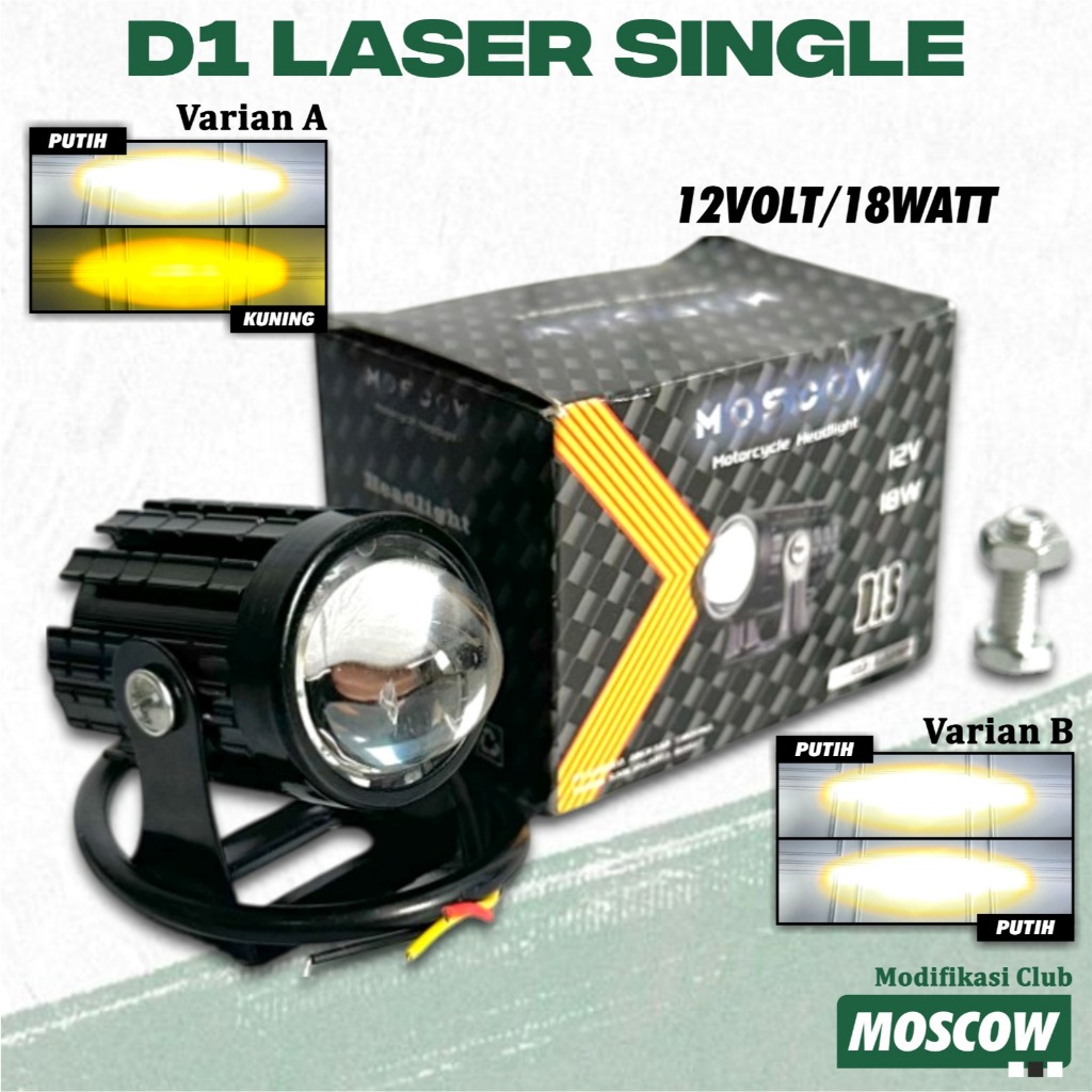 LAMPU TEMBAK LASER D1 2 SINGLE LED 2 WARNA HIGH LOW LAMPU DEKAT KUNING LAMPU JAUH PUTIH WATERPROOF M