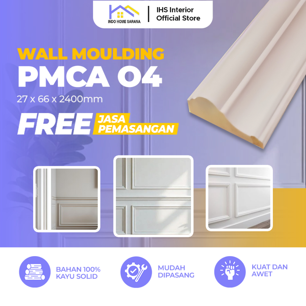Jasa Pemasangan Wall Moulding Lis Kayu PMCA 04 Ukuran 22x62x2400mm - List Profil Dekorasi Dinding