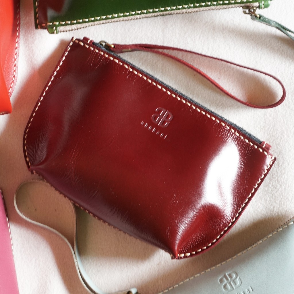 Pouch Kulit Wanita Abekani Pouch Mua Kulit sapi Asli Inner Lurik Atbm