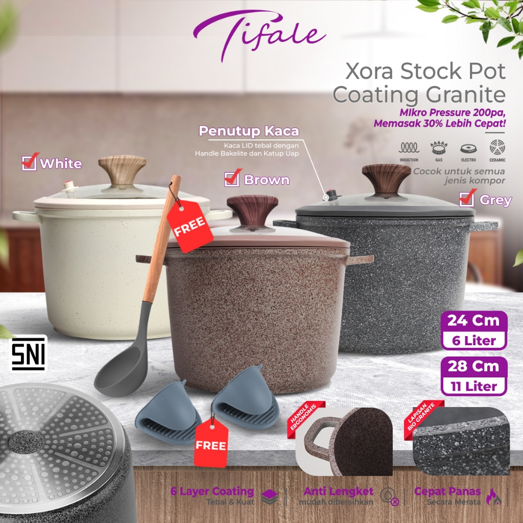 Hongzhuo by Tifale Xora Stock Pot Panci Susu Gentong Besar 24CM 28CM with Glass Lid Anti Lengket