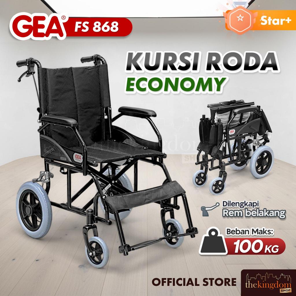 GEA FS 868 Wheelchair Economy Small Wheel Black Foldable Travel Kursi Roda Lipat Ekonomi Roda Kecil 