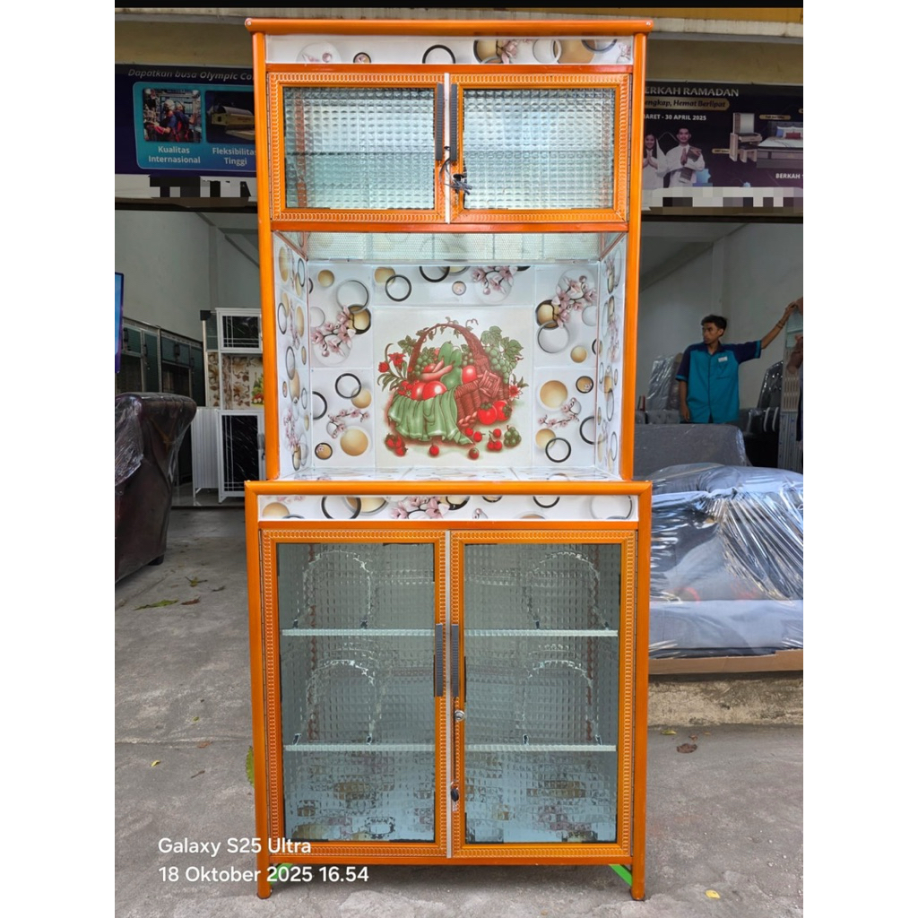 RAK PIRING ALUMINIUM ( BATANG WARNA ) 3 KERAMIK 2 PINTU - RAK PIRING 3 KERAMIK 2 PINTU - RAK PIRING 