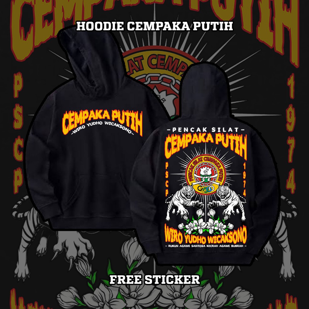 Hoodie Cempaka Putih Bersinar PSCP Macan Putih Cotton Fleece
