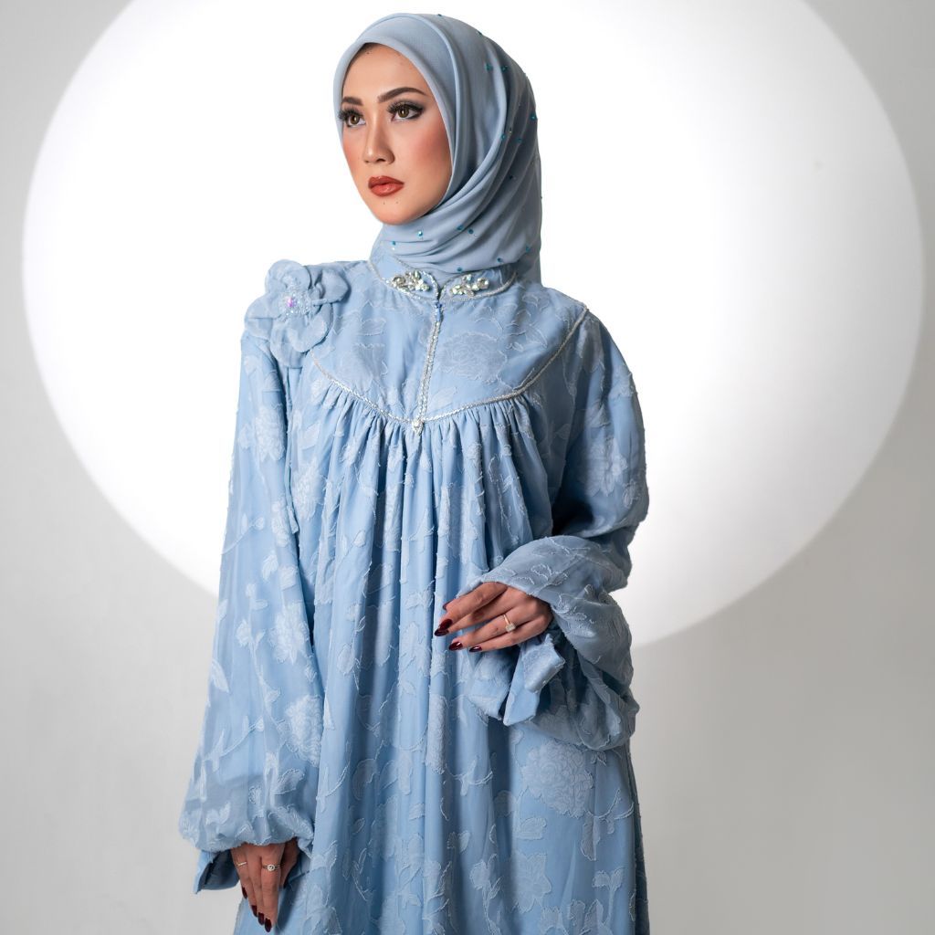 Aqillah by Ria-Gamis Brokat Peony Long Dress Bahan Gamela Premium (Muslimah Fashion Modern)