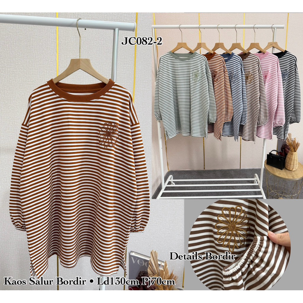 NONACELLINE || Kaos Salur Wanita Bordir Bunga || Kaos lengan Panjang Jumbo