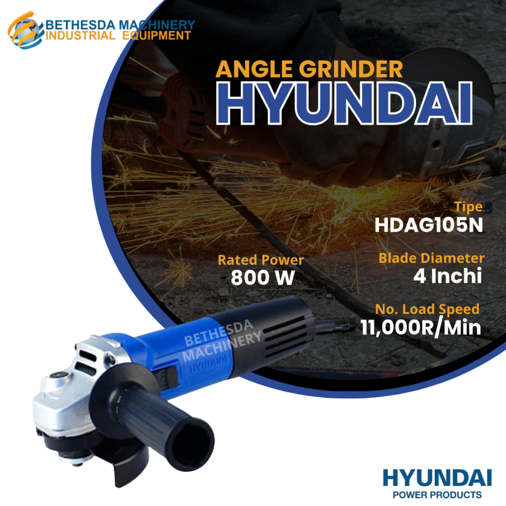 Mesin Gerinda Potong. Angle Grinder Hyundai 800 Watt 1 Phase HDAG 105N