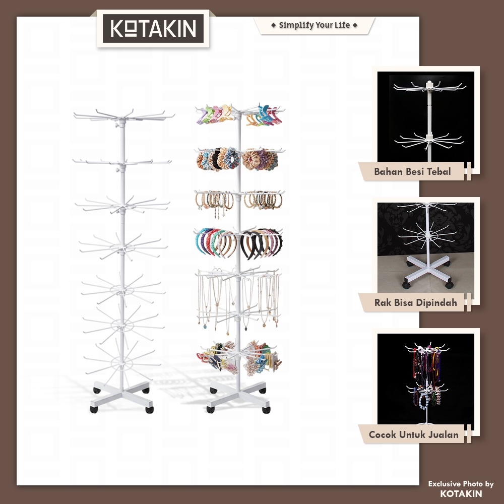 KOTAKIN Rak Display Putar Matahari 7 Susun Gantungan Aksesoris Dengan Roda Toko Hijab Accessories Pa