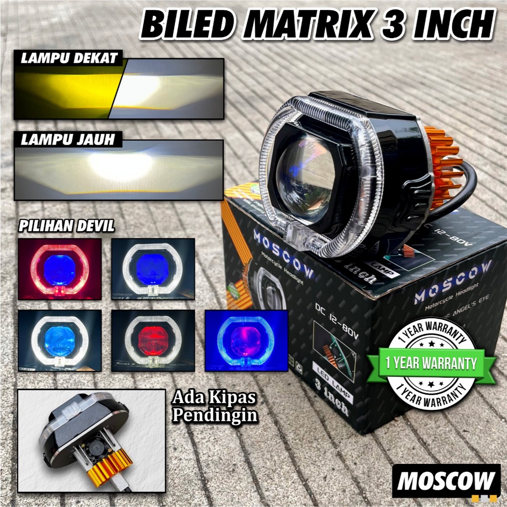 LAMPU UTAMA PROJIE BILED MATRIX 3 INC LG3 ORIGINAL MOSCOW SUPER BRIGHT H/L PUTIH FLAT CUT BILED PROJ