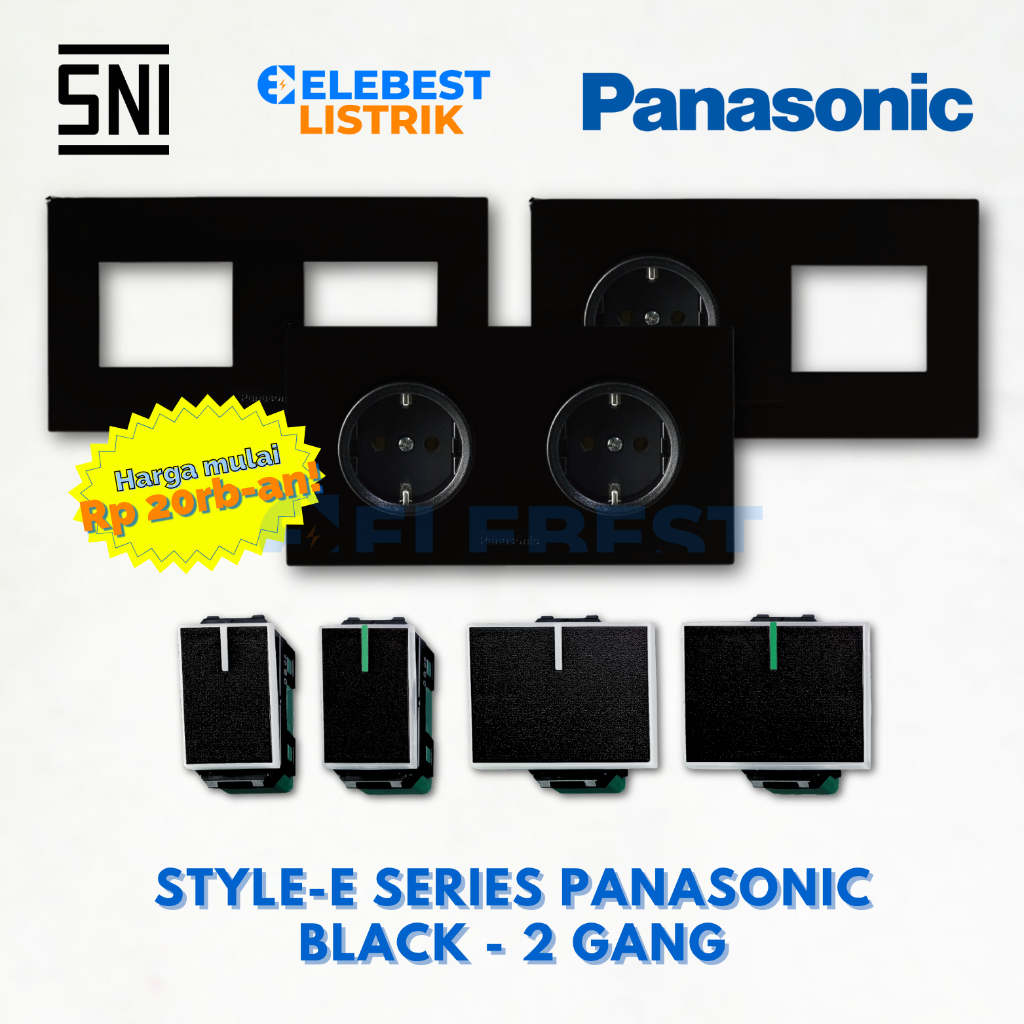 PANASONIC Saklar Stop Kontak MINIMALIS HITAM 2 Gang - STYLE-E Black Series