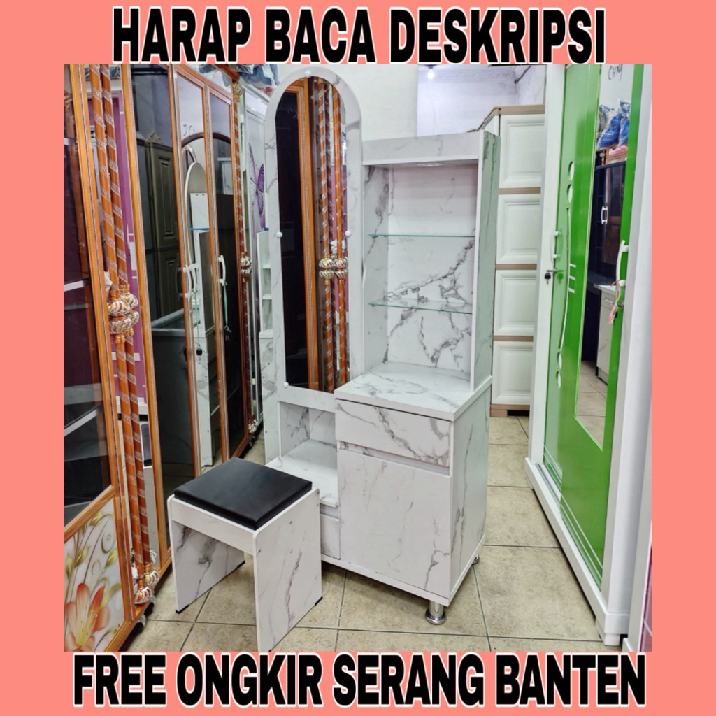 Meja Rias Lampu Motif Marmer Kaca Panjang (Free Ongkir Serang Banten)