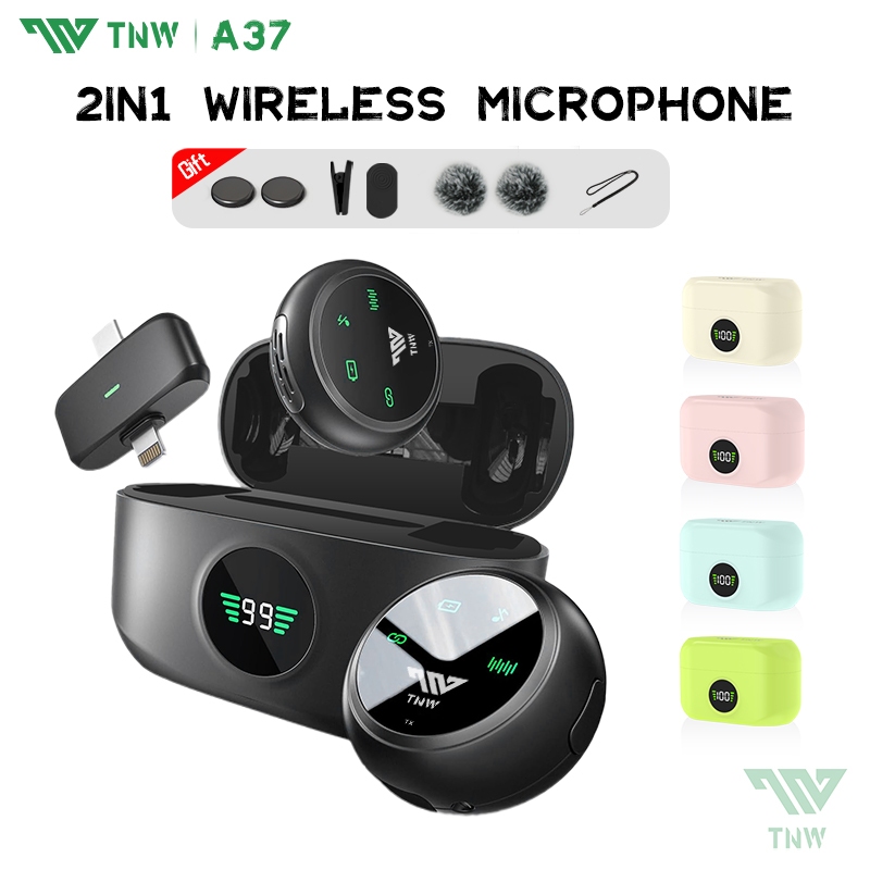 TNW A37 Wireless Microphone 2-In-1 Clip On Mic Magnetic Mikrofon HP Plug & Play Dual Lavalier Microp