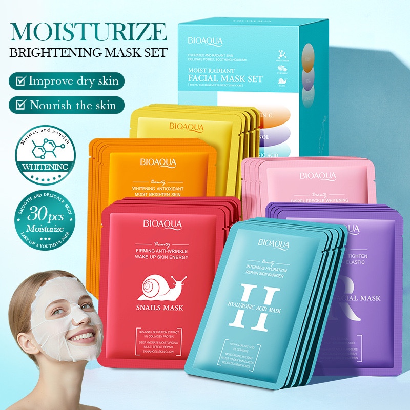 BIOAQUA facial sheet mask masker wajah wanita masker buah masker bunga masker mencerahkan jerawat