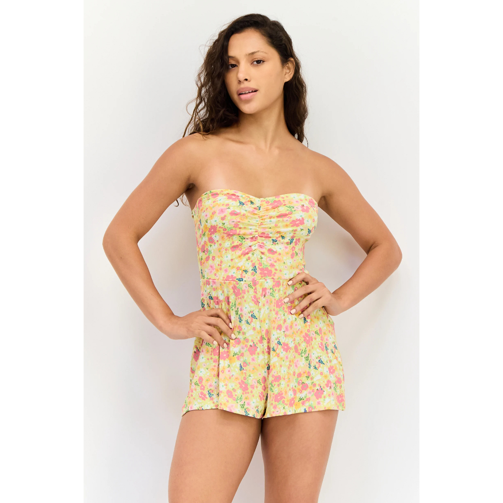 BERSHKA MULTICOLOR FLORAL STRAPLESS PLAYSUIT
