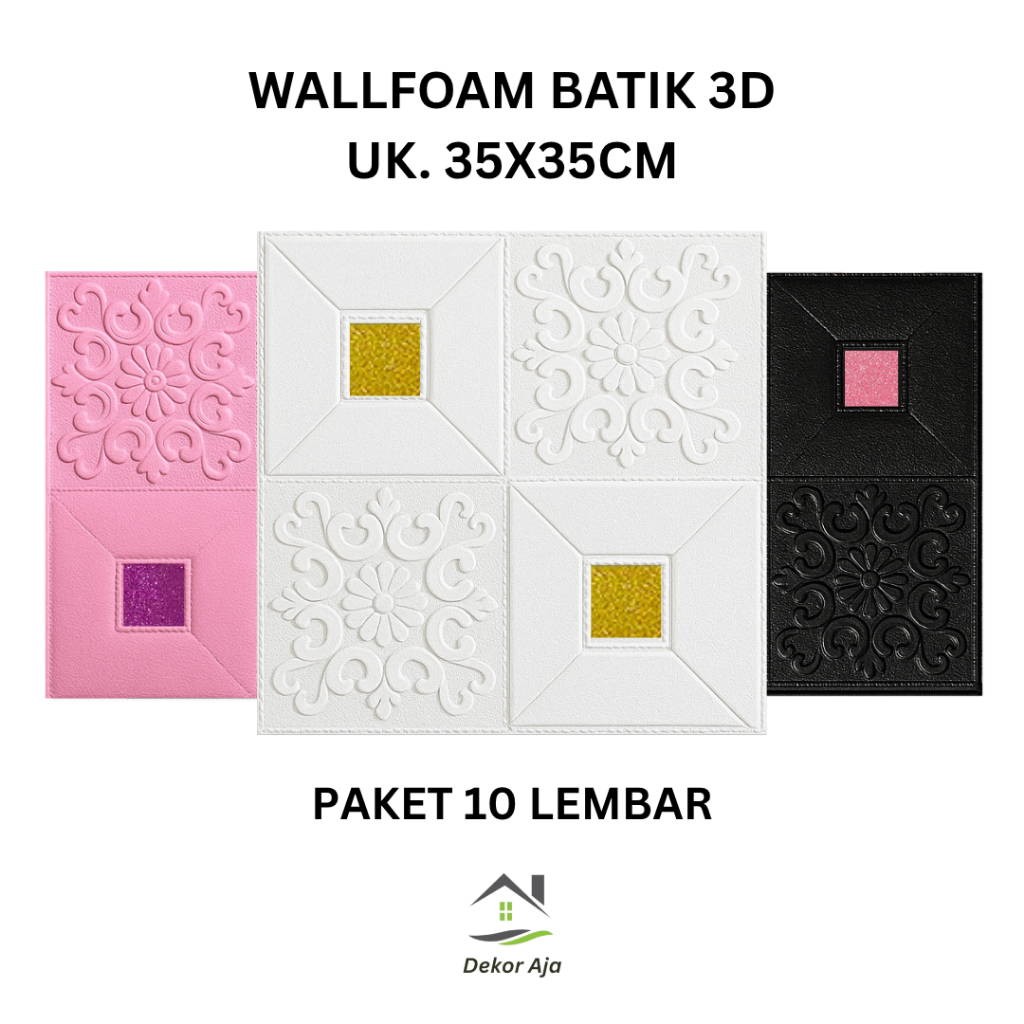 PAKET 10 LEMBAR Wallpaper Dinding 3D Foam / Wallfoam Brick Foam Sticker Dinding Batik (+/-35x35cm ) 