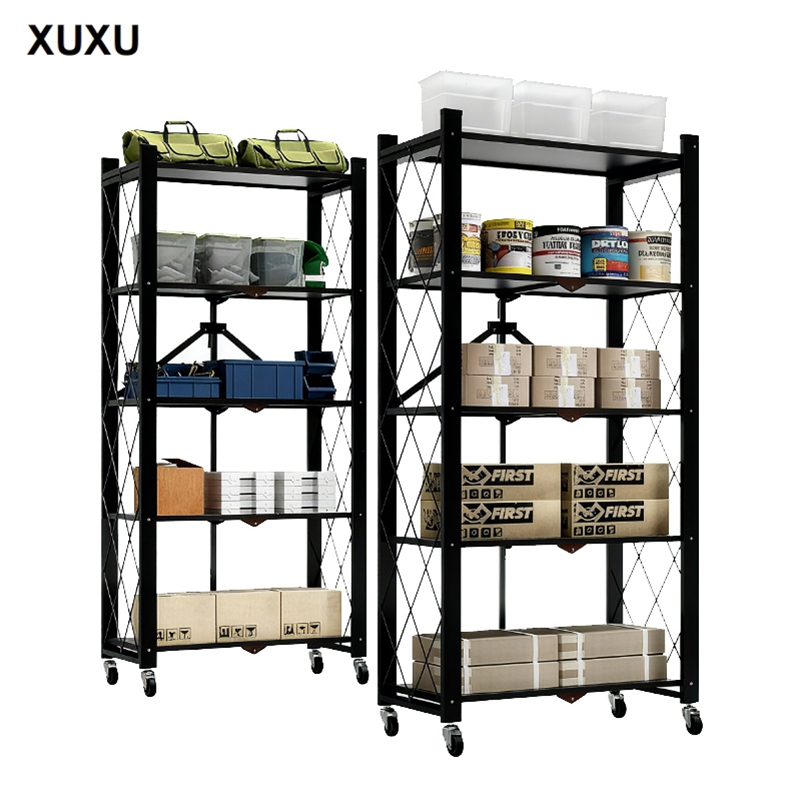 XUXU Rak Dapur Lipat Rak Lipat Portable Roda Rak Sunsun Besi Rak Lipat Portable Roda Rak Penyimpanan