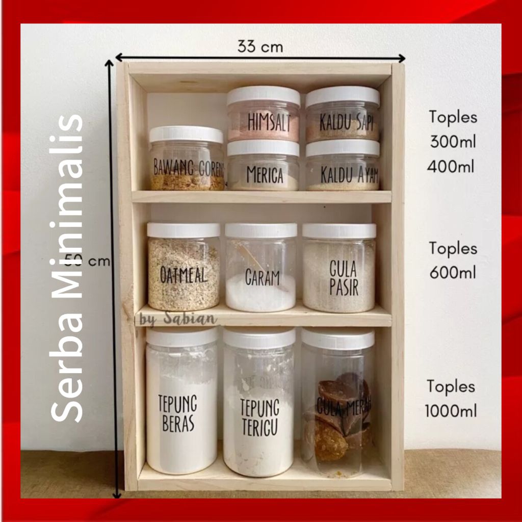 Rak kayu tempat bumbu dapur 3 susun