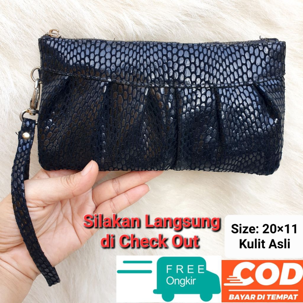 Dompet Pouch Wanita Kulit Asli Hitam