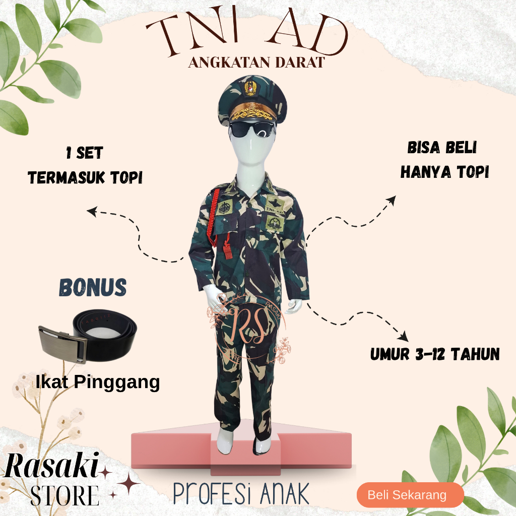 Baju loreng anak/baju loreng anak tentara seragam anak TK propesi laki laki perempuan TNI AD/TNI au 