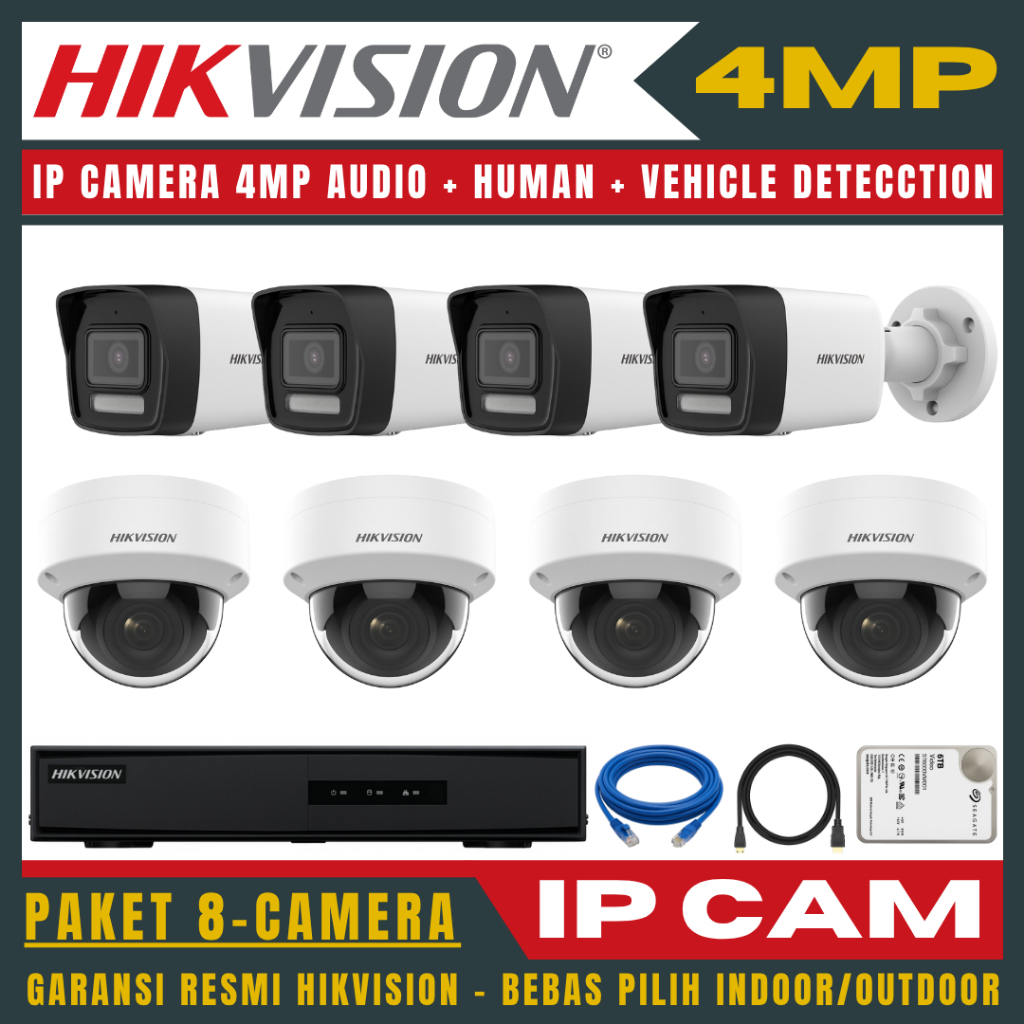 HIKVISION IP CAMERA 4MP PAKET 8 CHANNEL 8 KAMERA